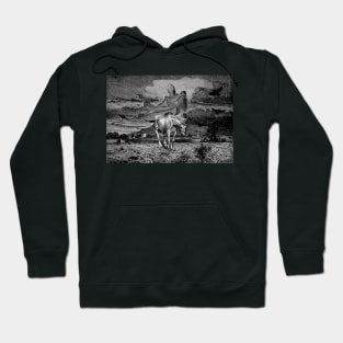 A ghost-like figure of Death appears riding on a horse holding a scythe - Soren Lünd Hoodie